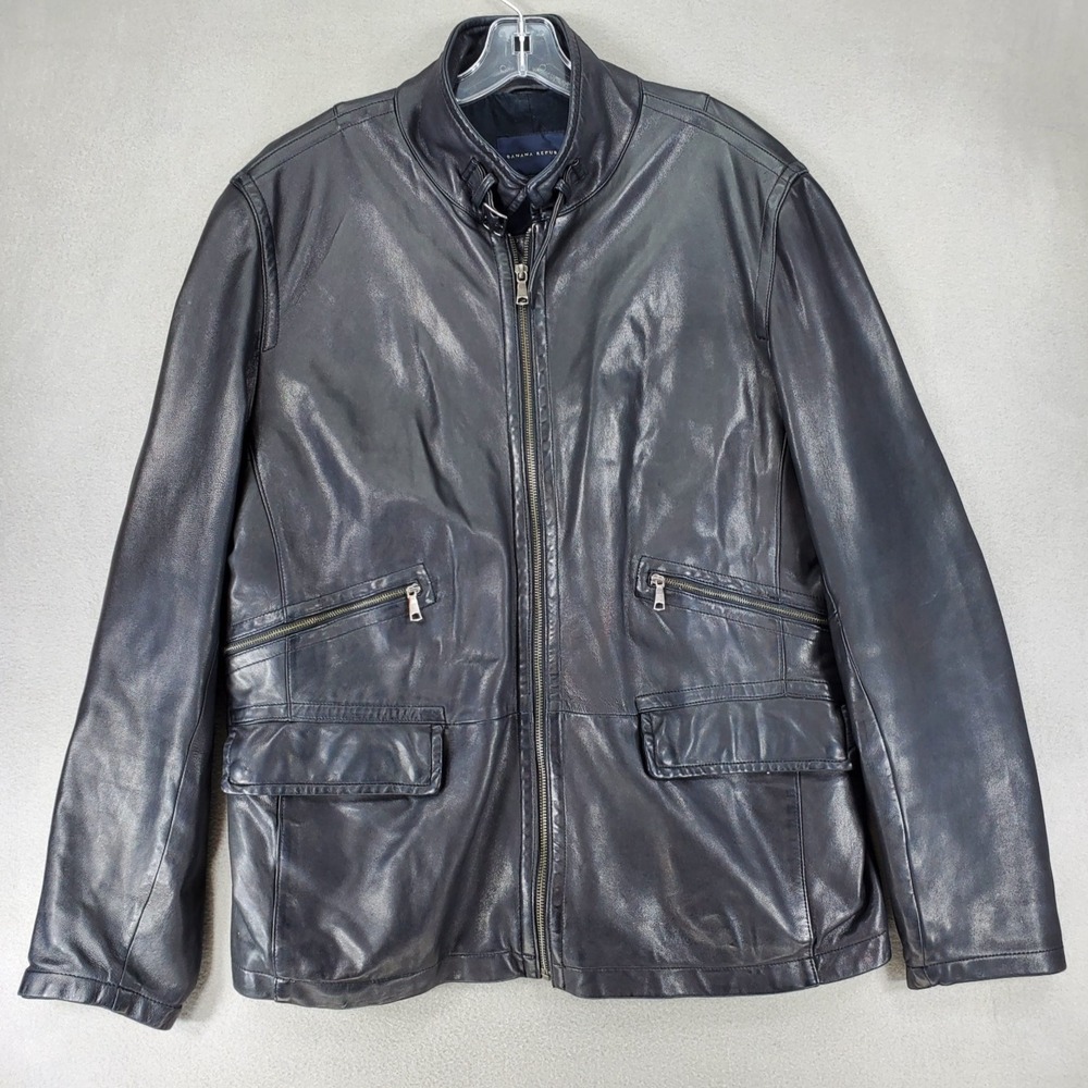 Banana Republic Leather Moto Jacket Mens Size L Pockets Zip Up Bomber Parka